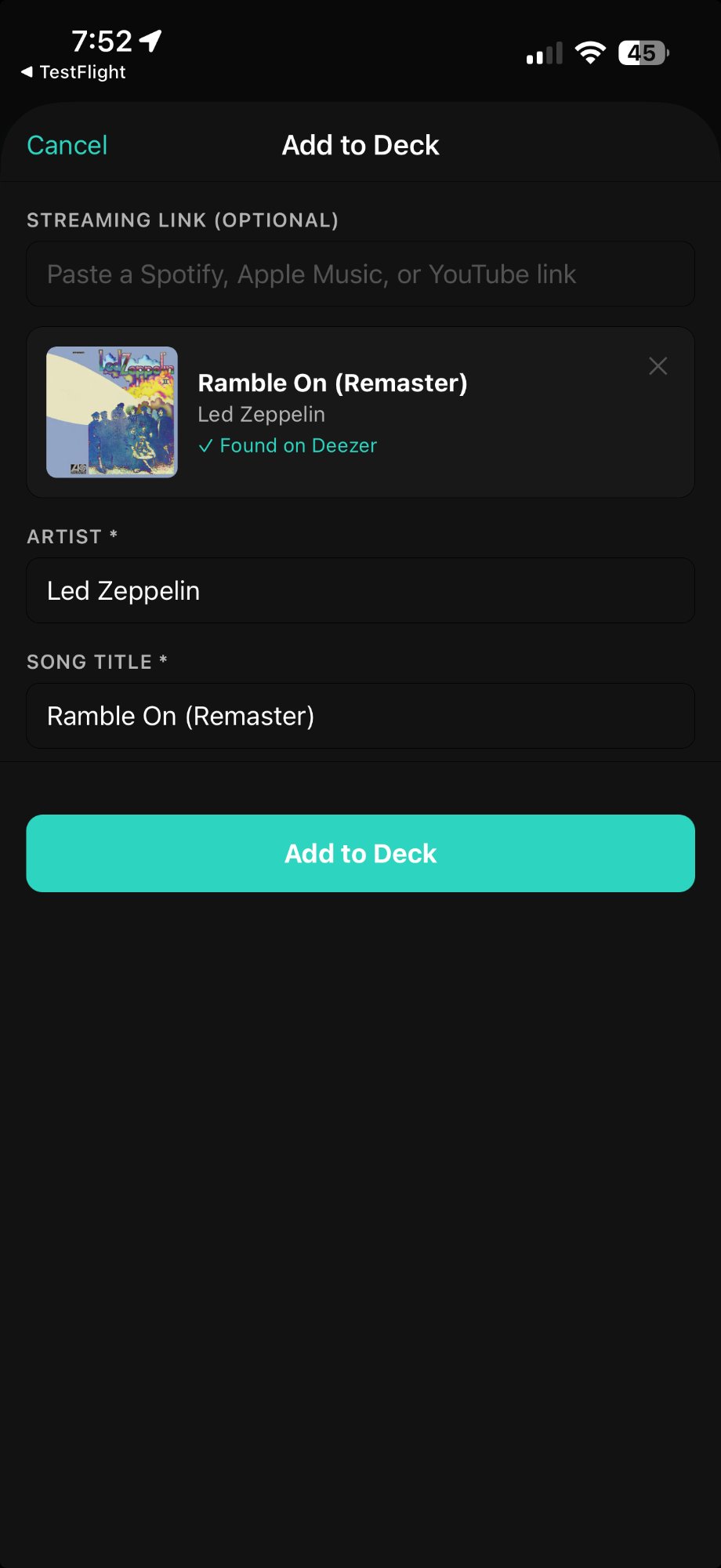 Select a song from Deezer results